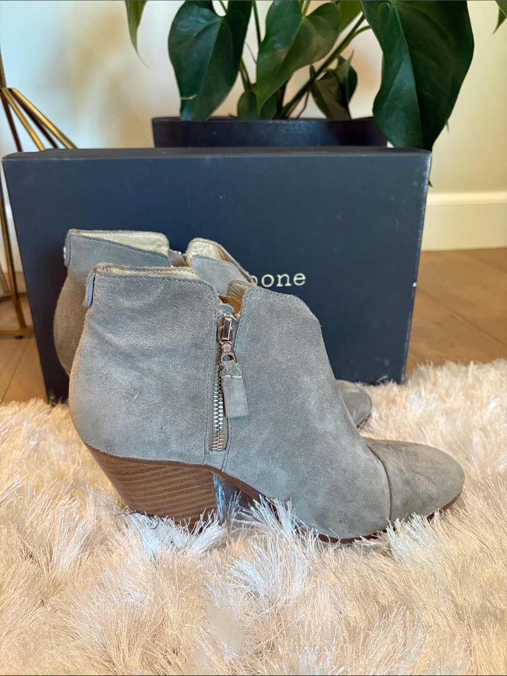 Rag & Bone Gray Suede Ankle Bootie with Side Zip